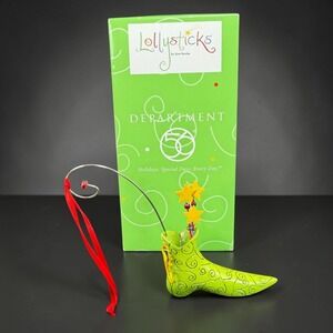Department 56 Lollysticks Kym Bowles Green Swirl Boot Star Ornament 3in
